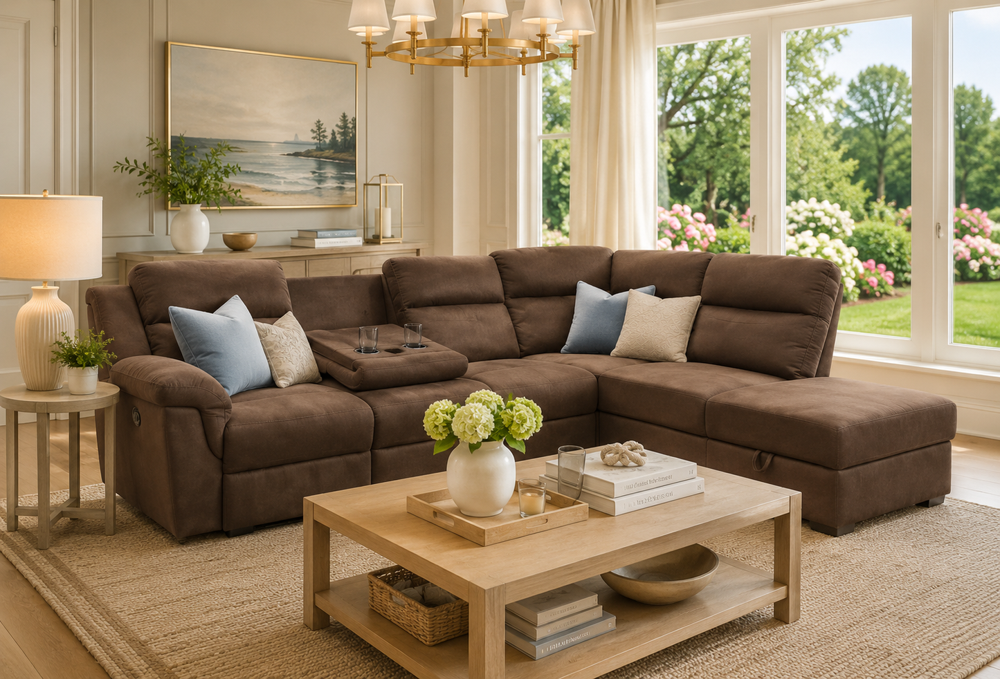 Titus Fabric Reclining Sectional with Storage - Brown