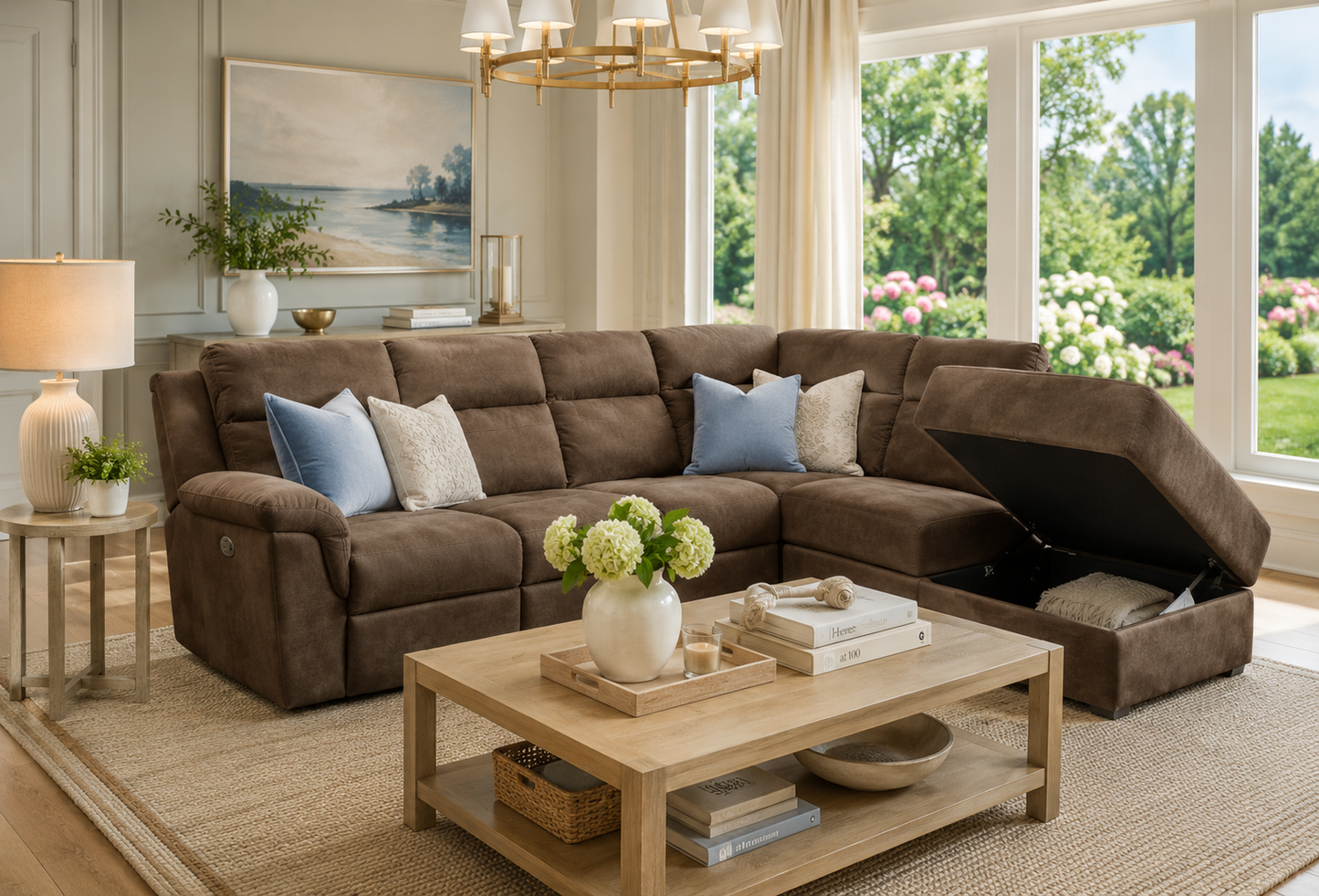 Titus Fabric Reclining Sectional with Storage - Brown