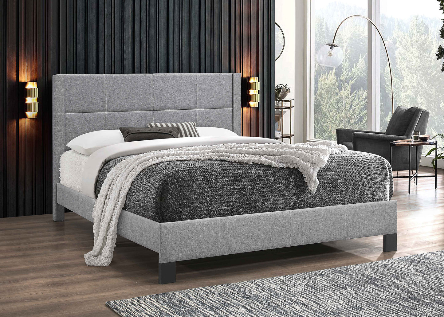 Queen Fabric Platform Bedframe - Light Grey