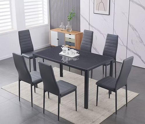 T5051 Glass Top 7 Piece Dining Set - Grey