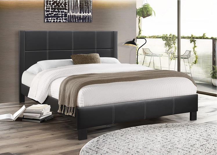 Queen PU Platform Bedframe - Black