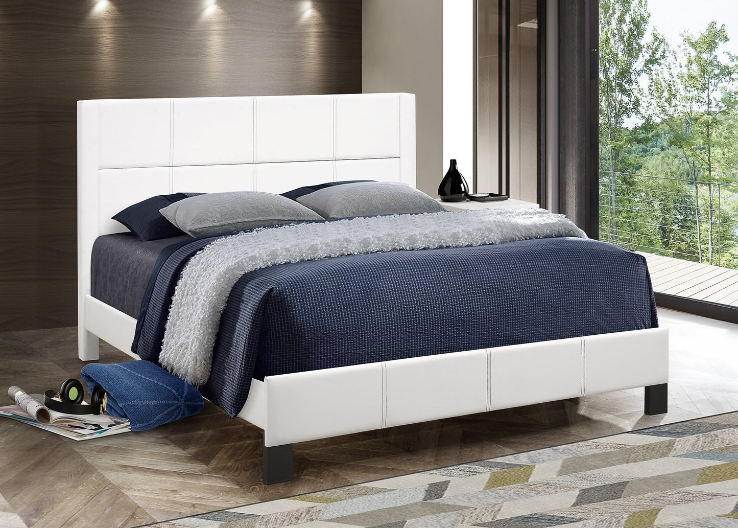 Queen PU Platform Bedframe - White