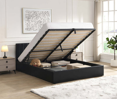 Hydraulic Lift Storage Bed Frame – Black PU Upholstery