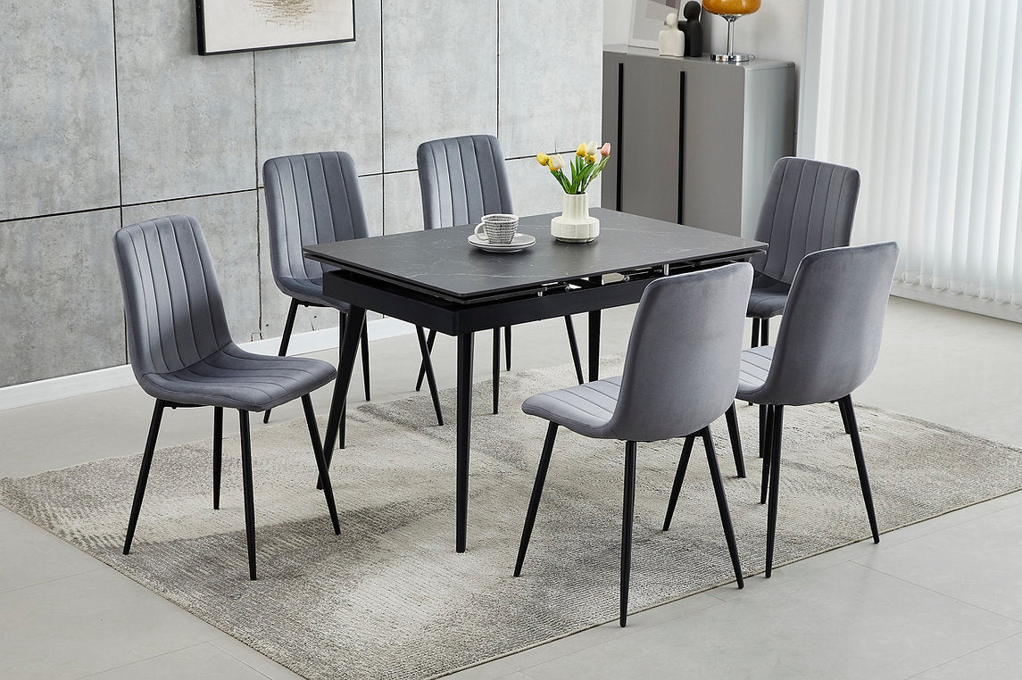 T1472 Stone Top 7 Piece Dining Set with 2 Self Storing Leaves