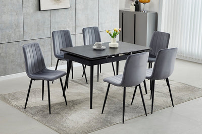 T1472 Stone Top 7 Piece Dining Set with 2 Self Storing Leaves