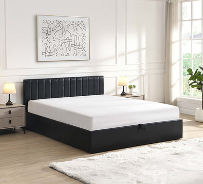 Hydraulic Lift Storage Bed Frame – Black PU Upholstery