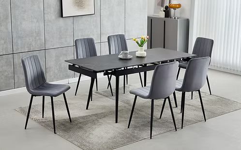 T1472 Stone Top 7 Piece Dining Set with 2 Self Storing Leaves