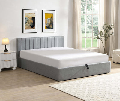 Hydraulic Lift Storage Bed Frame – Grey Fabric Upholstery