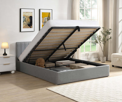 Hydraulic Lift Storage Bed Frame – Grey Fabric Upholstery
