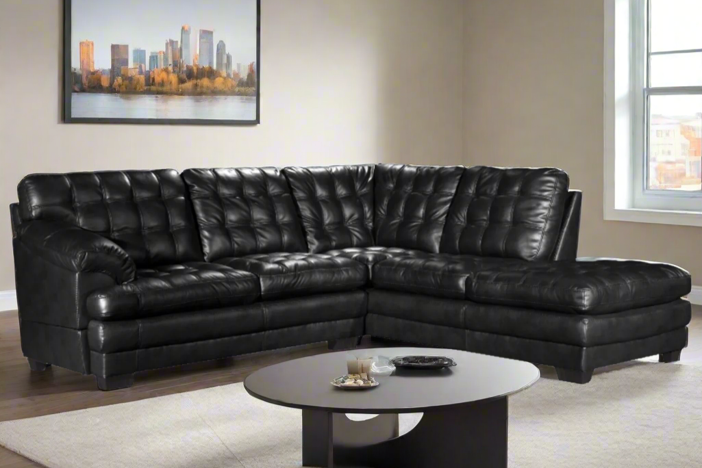Astra - Leather Aire Sectional - Right-Facing Chaise - Black