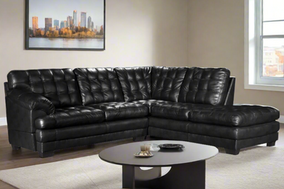Astra - Leather Aire Sectional - Right-Facing Chaise - Black