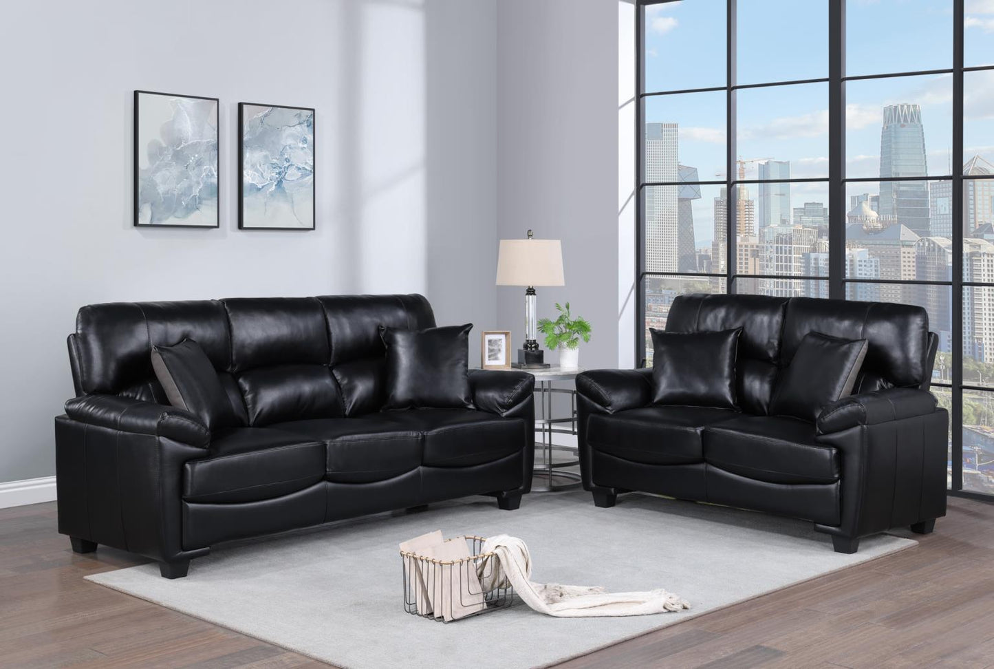 Felix - Black Leather Gel Sofa and Loveseat