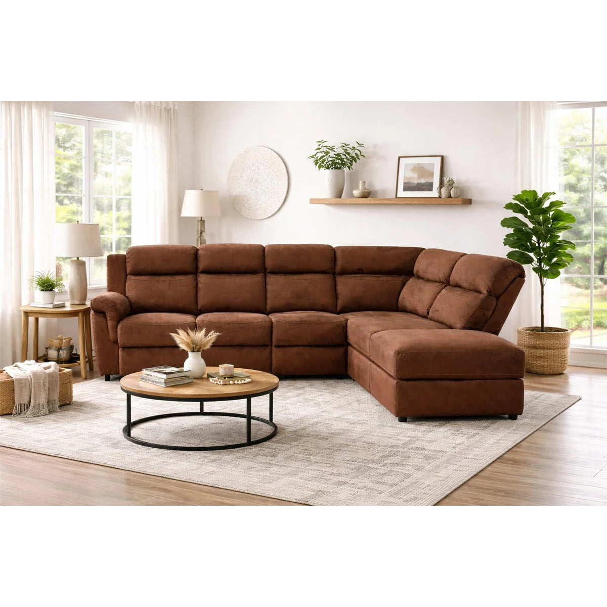 Titus Fabric Reclining Sectional with Storage - Brown