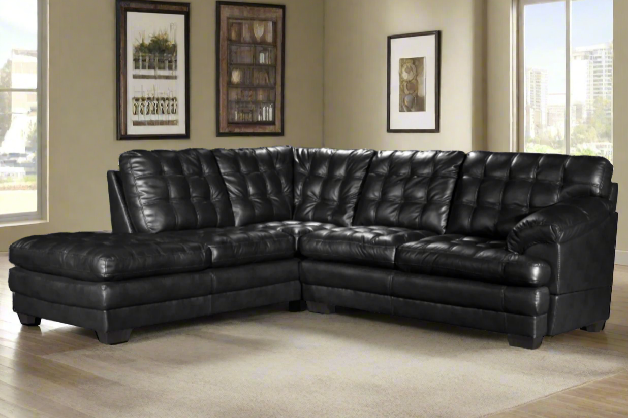 Astra - Leather Aire Sectional - Left-Facing Chaise - Black