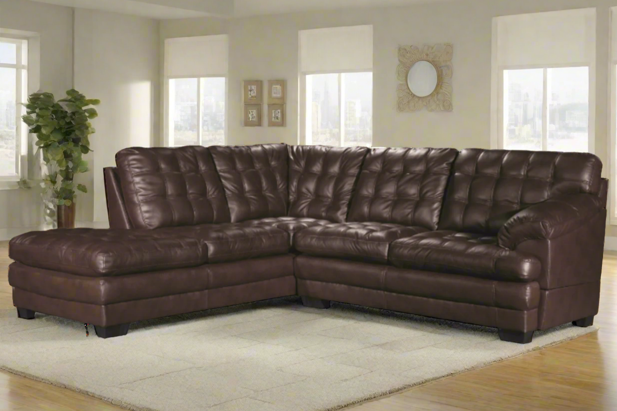 Astra - Leather Aire Sectional - Left-Facing Chaise - Brown