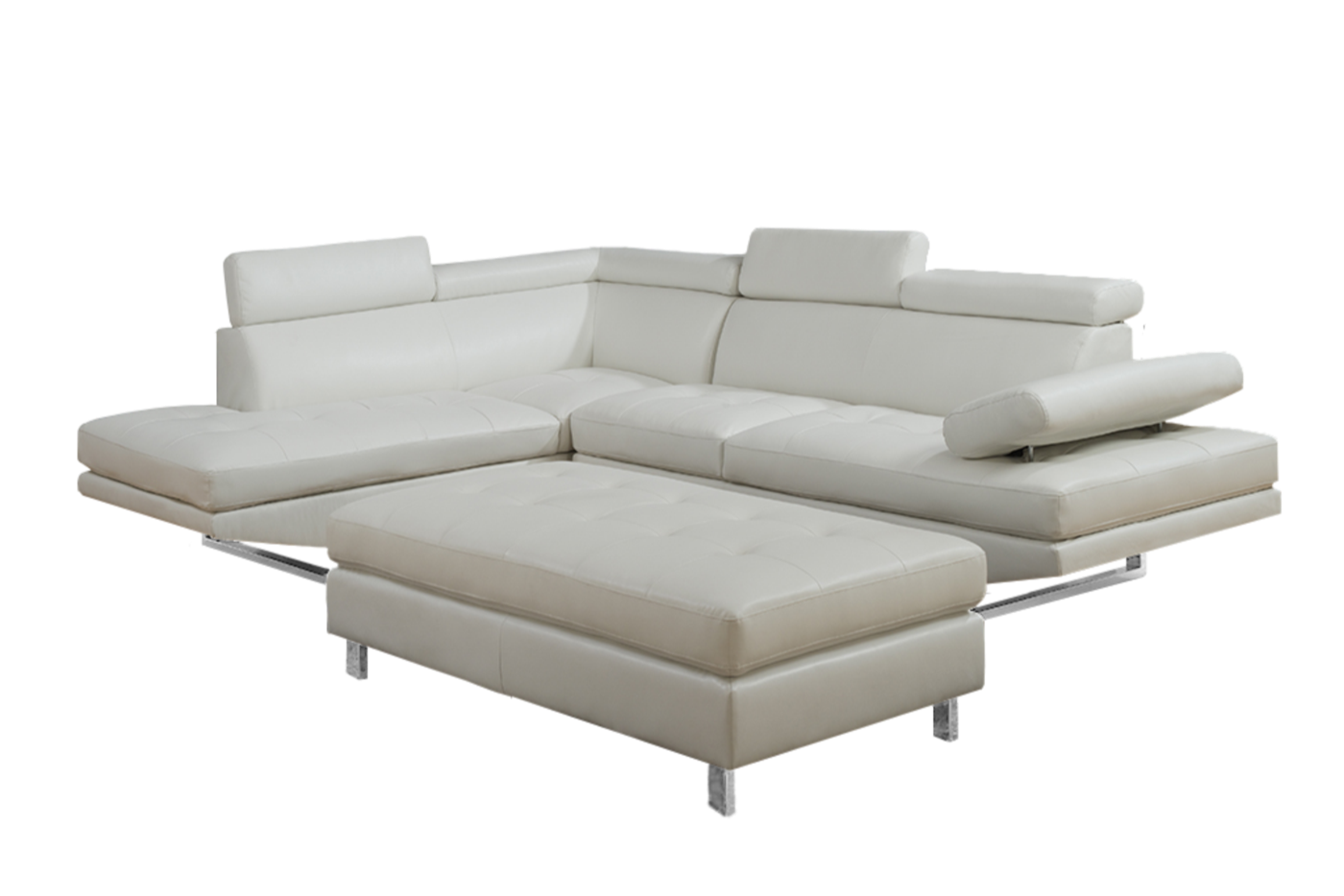 Oscar - Leatherette Sectional  - White - Left Chaise (Ottoman available)