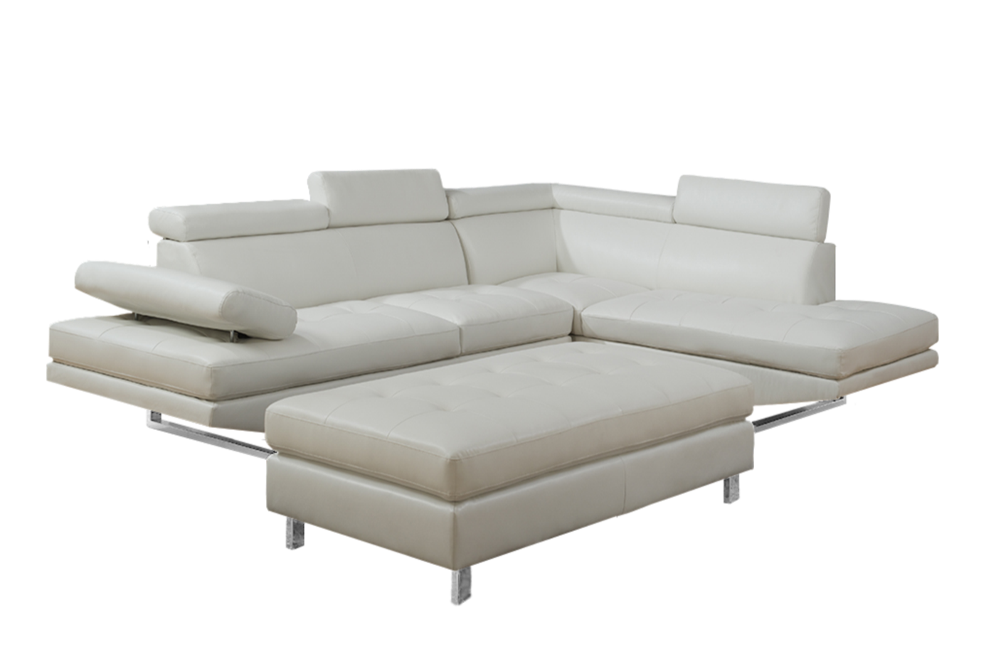 Oscar - Leatherette Sectional  - White - Right Chaise (Ottoman available)