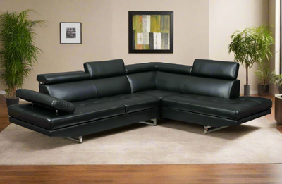 Oscar - Leatherette Sectional  - Black - Right Chaise (Ottoman available)