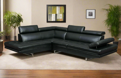 Oscar - Leatherette Sectional  - Black - Left Chaise (Ottoman available)