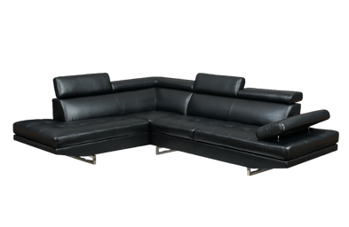 Oscar - Leatherette Sectional  - Black - Left Chaise (Ottoman available)