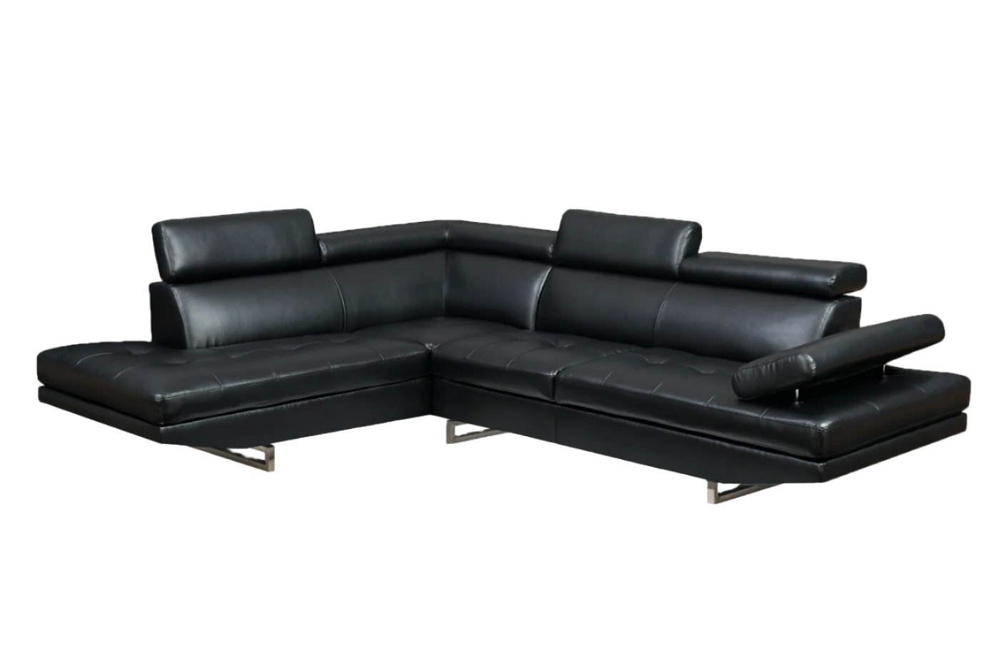 Oscar - Leatherette Sectional  - Black - Left Chaise (Ottoman available)