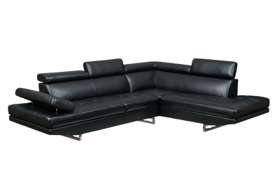 Oscar - Leatherette Sectional  - Black - Right Chaise (Ottoman available)