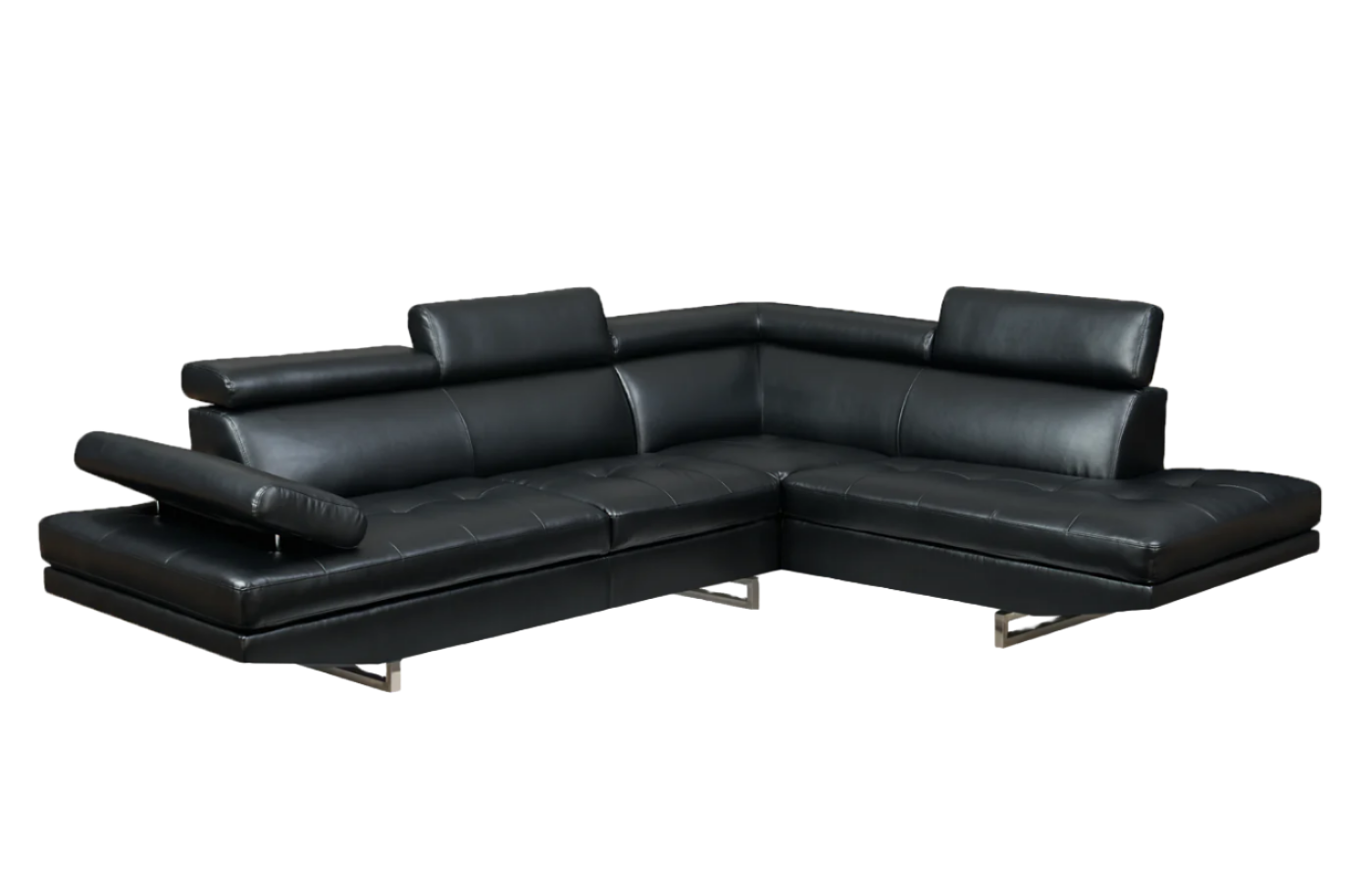 Oscar - Leatherette Sectional  - Black - Right Chaise (Ottoman available)