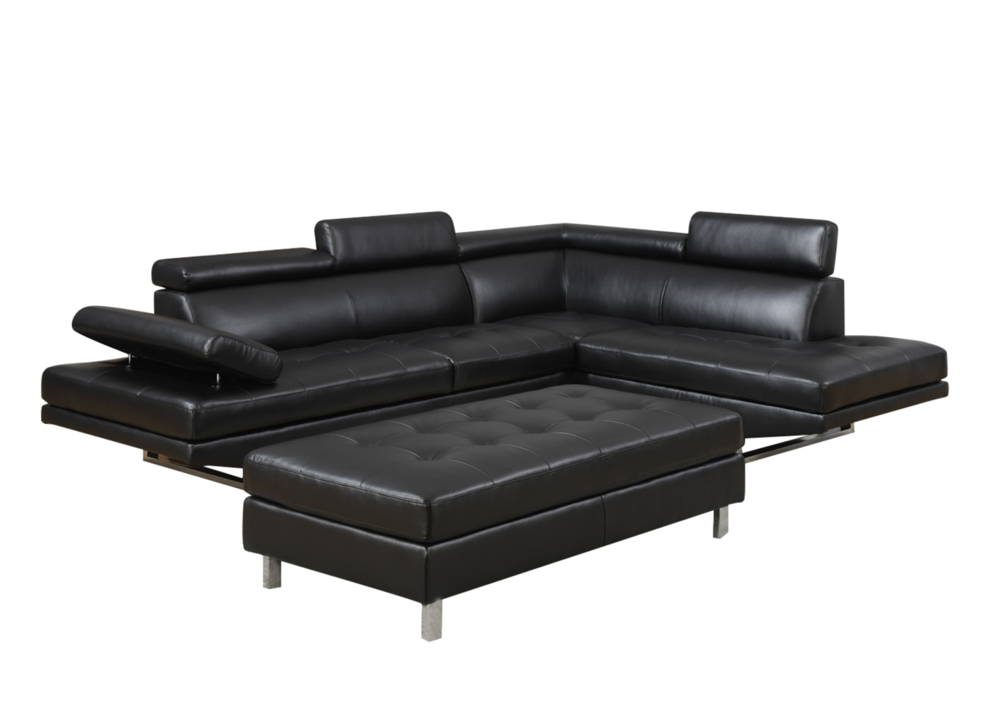Oscar - Leatherette Sectional  - Black - Right Chaise (Ottoman available)