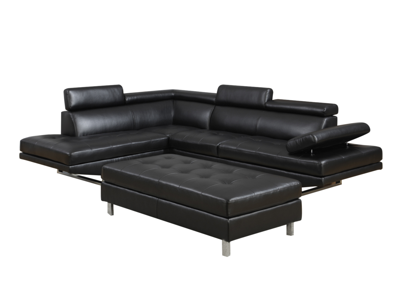 Oscar - Leatherette Sectional  - Black - Left Chaise (Ottoman available)